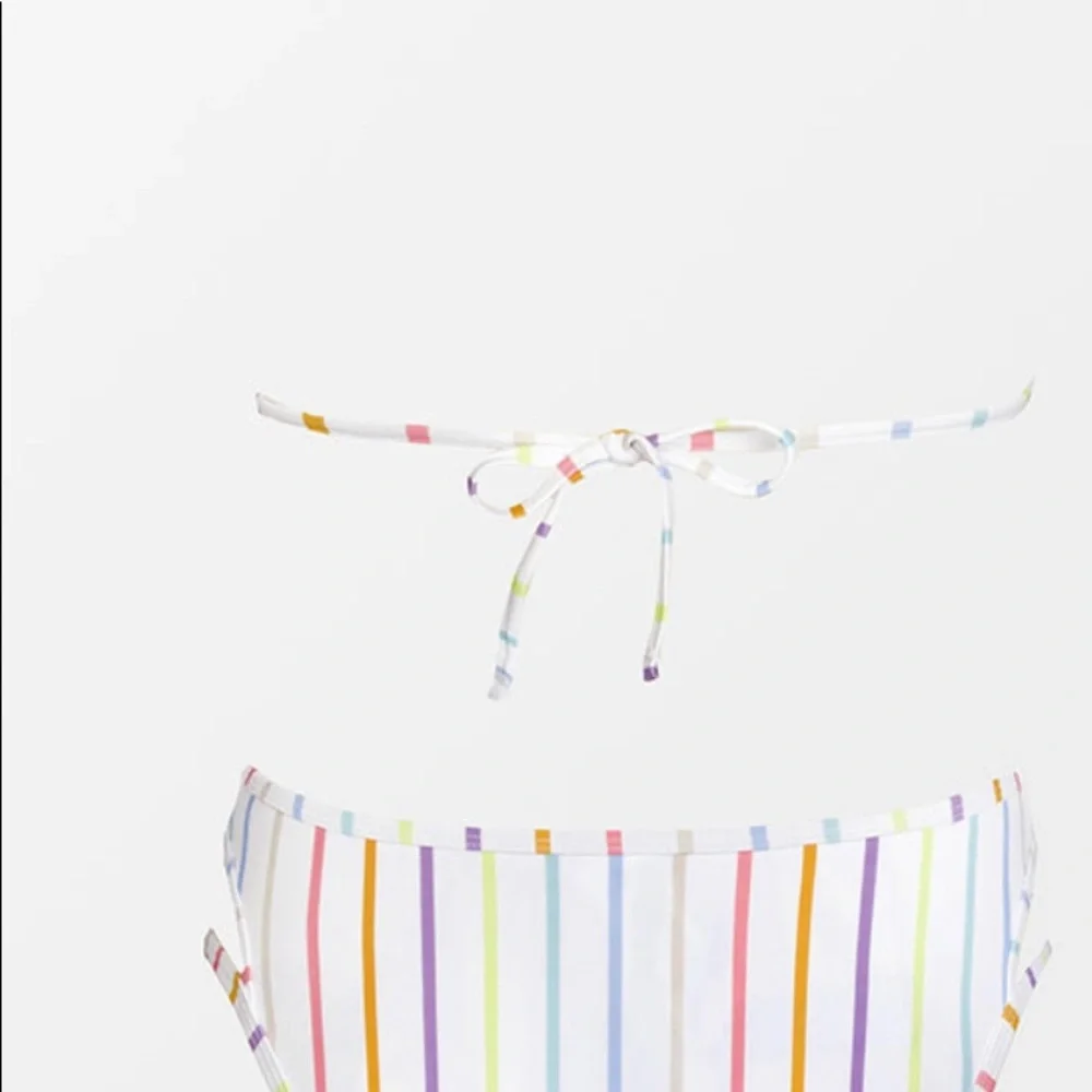 Striped White Multi Triangle Bikini Top and Bottom Set - Women Swim